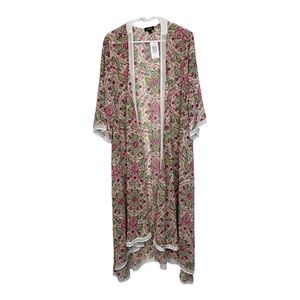 NWT TORRID Size 1/2 Ivory Pink Green Medallion Print Kimono Z9